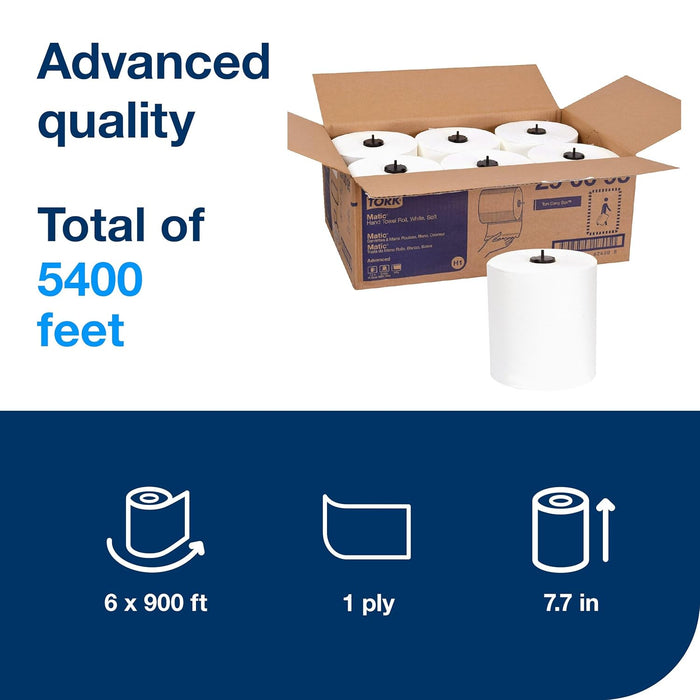 Tork 290095 Advanced Soft Single-Ply Hand Roll Towel, White (Pack of 6)