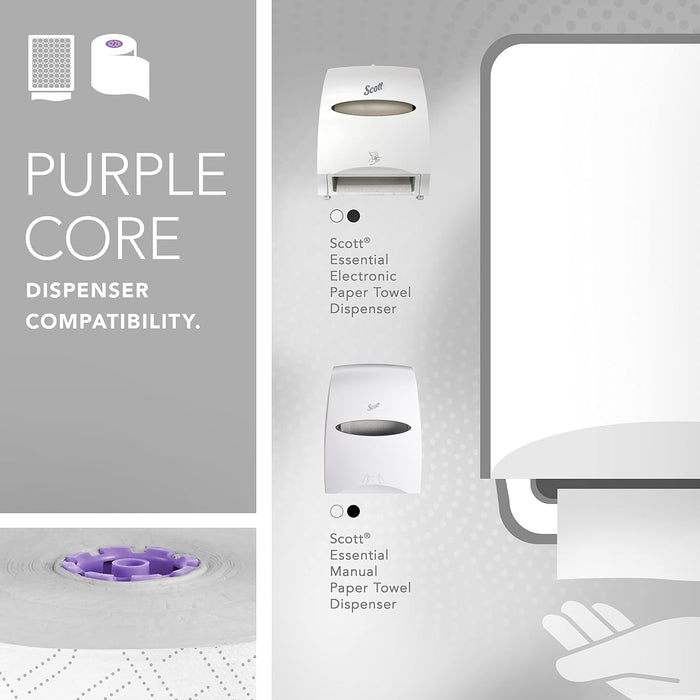 Scott® Essential High-Capacity Hard Roll Towels (02001), with Elevated Design and Absorbency Pockets™, for Purple Core Dispensers, White, Unperforated, (950'/Roll, 6 Rolls/Case, 5,700'/Case)