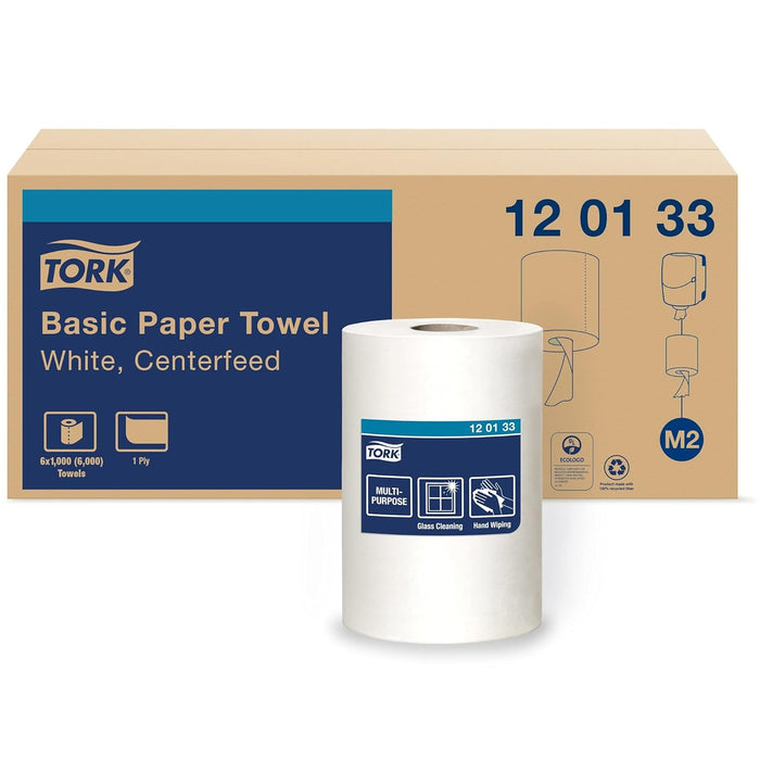 Tork Advanced 120133 Centerfeed Hand Towel, 1-Ply, 8.25" Width x 11.8" Length, White (Case of 6 Rolls, 1,000 per Roll, 6,000 Towels) for use with Tork 559020A or 559028A