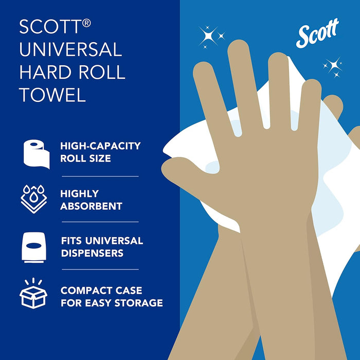 Scott Essential Universal High-Capacity Hard Roll Towels (01005), with Absorbency Pockets, 1.5" Core, White, (1,000'/Roll, 6 Rolls/Case, 6,000'/Case)