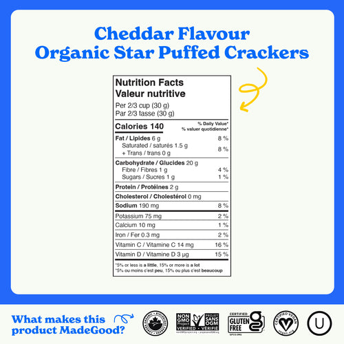 MadeGood Cheddar Star Puffed Crackers 121 g