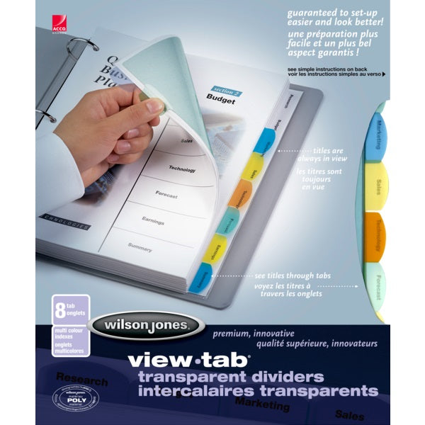 Index Dividers-View Tab Poly, 8 Assorted Colours