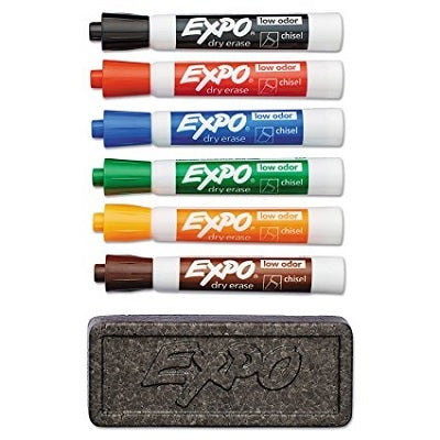 Marker-Dry Erase, Expo Low Odour, Chisel 6 + Brush