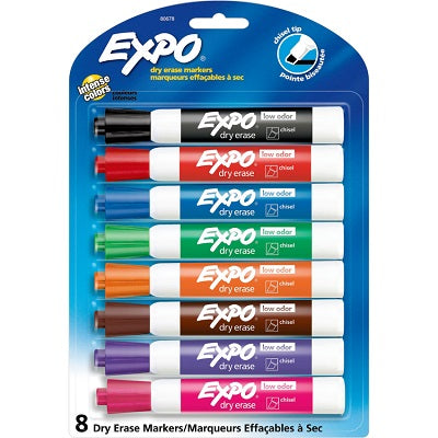 Marker-Dry Erase, Expo Low Odour, Chisel 8 Colours