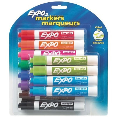 Marker-Dry Erase, Expo, Low-Odour, Chisel 12 Colours