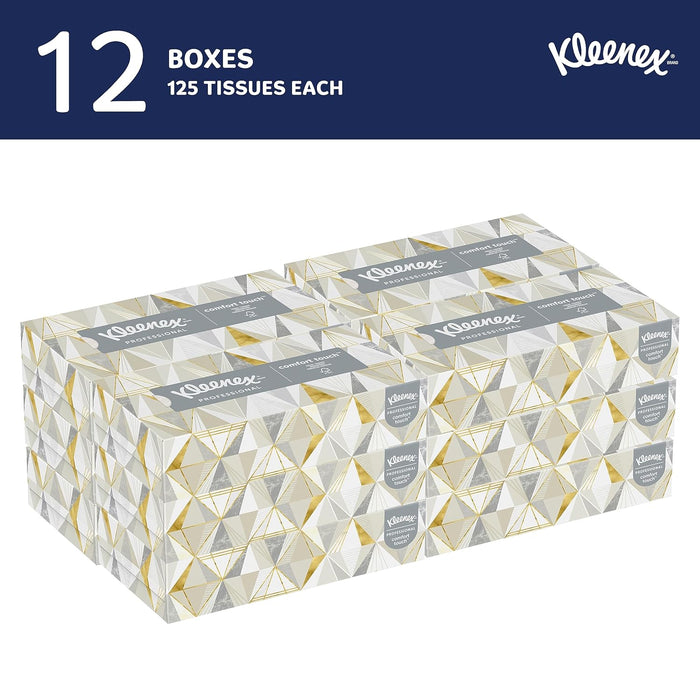 Kleenex Professional Facial Tissue (03076), 2-Ply, White, Flat Facial Tissue Boxes for Business, Convenience Case (125 Tissues/Box, 12 Boxes/Case, 1,500 Tissues/Case)