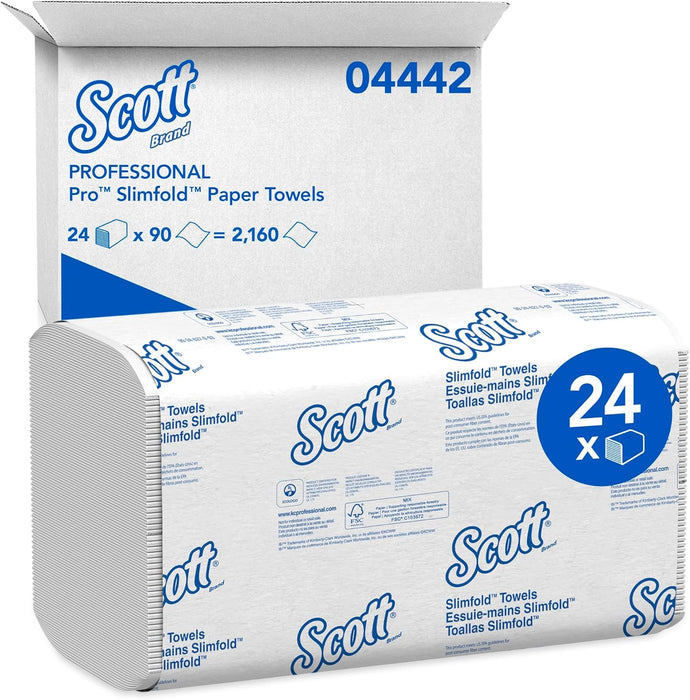 Scott Pro Slimfold Paper Towels (04442), with Fast-Drying Absorbency Pockets, White, for Compatible Kimberly-Clark Professional Dispensers (90 Towels/Pack, 24 Packs/case, 2,160 Towels/case)