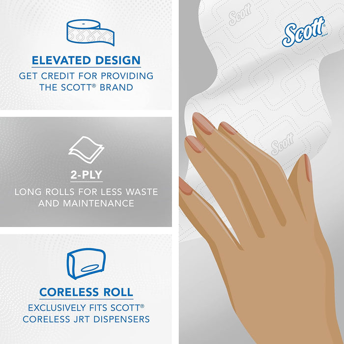 Scott® Essential Jumbo Roll Coreless Toilet Paper (07006), 2-Ply, White, 12 Rolls/Case, 1,150' / Roll, 13,800' / Case