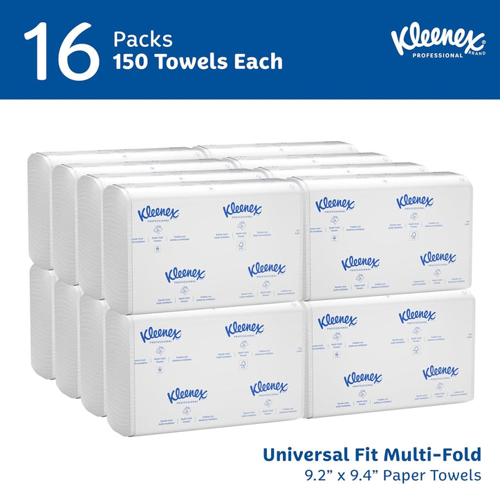 Kleenex Professional Multifold Paper Towels (01890), White, 16 Packs/Case, 150 Tri Fold Paper Towels/Pack, 2,400 Towels/Case