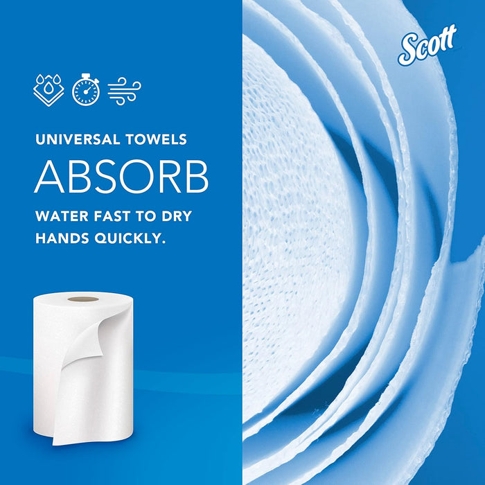 Scott Essential Universal High-Capacity Hard Roll Towels (01005), with Absorbency Pockets, 1.5" Core, White, (1,000'/Roll, 6 Rolls/Case, 6,000'/Case)