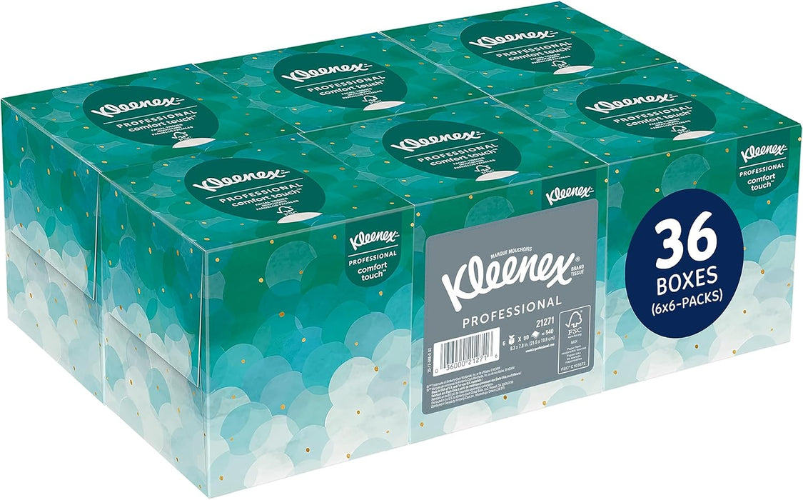 Kleenex® Professional Facial Tissue (21271), 2-Ply, White, Upright Facial Tissue Cube Boxes for Business (90 Tissues/Box, 6 Bundles of 6 Boxes/Case, 36 Boxes/Case, 3,240 Tissues/Case)