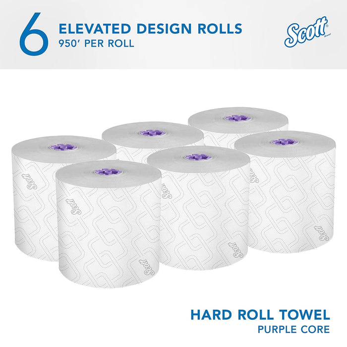 Scott® Essential High-Capacity Hard Roll Towels (02001), with Elevated Design and Absorbency Pockets™, for Purple Core Dispensers, White, Unperforated, (950'/Roll, 6 Rolls/Case, 5,700'/Case)