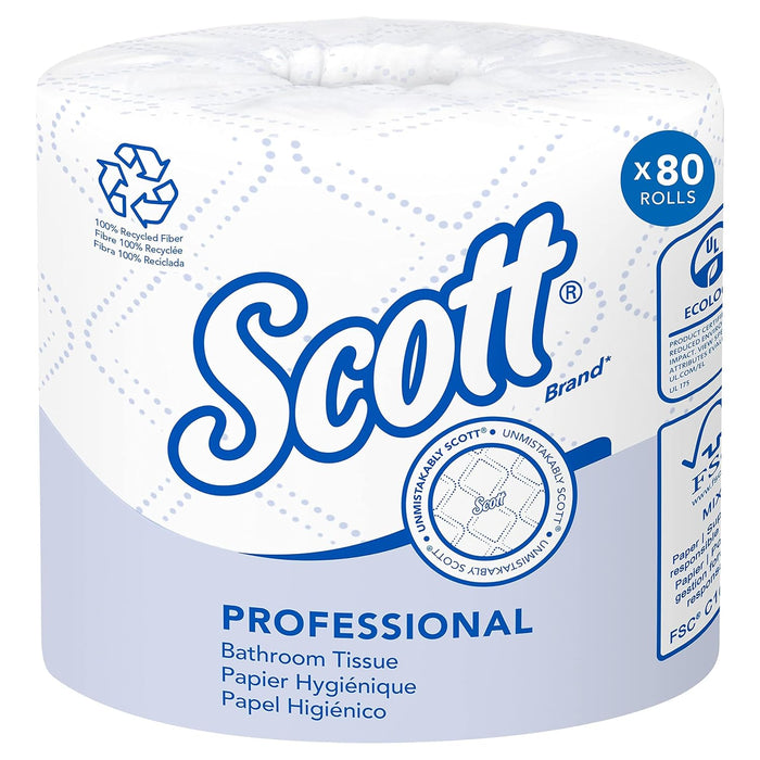 Scott® Professional 100% Recycled Fiber Standard Roll Toilet Paper (13217), with Elevated Design, 2-Ply, White, Individually Wrapped Rolls, (473 Sheets/Roll, 80 Rolls/Case, 37,840 Sheets/Case)