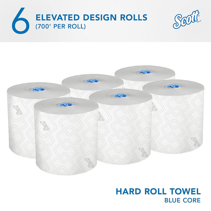 Scott Professional Pro High-Capacity Hard Roll Paper Towels, Bulk (53925), Hardwound, Elevated Design, Absorbency Pockets, for ScottBrand Blue Core Dispensers (6 Rolls at 700' Each, 4,200'/Case)