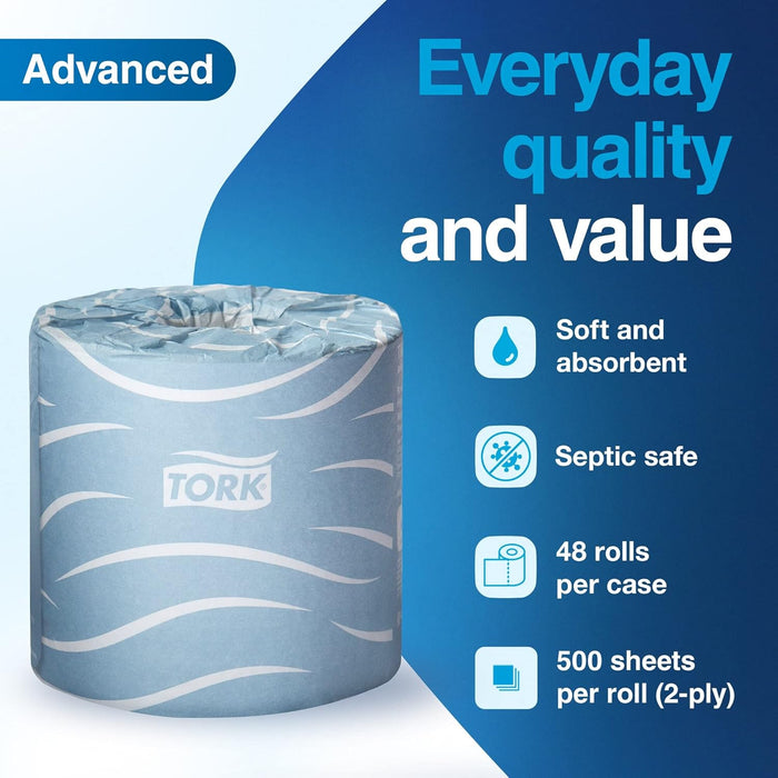 Tork Advanced TM6130S Bath Tissue Roll, 2-Ply, 4 Width x 3.75 Length, White (Case of 48 Rolls, 500 per Roll, 24,000 Sheets)