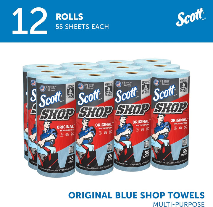 Scott® Shop Towels Original (75147), Blue, (55 Towels/Roll, 12 Rolls/Case, 660 Towels/Case)