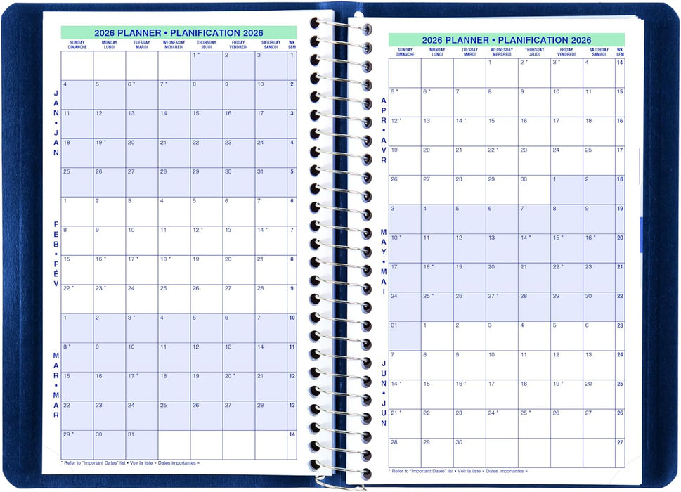 Blueline® 2026 Essential Daily Planner, Appointment Book, 12 Months, January to December, Spiral Binding, 8" x 5", Blue, Bilingual (C1504.82BT-26)