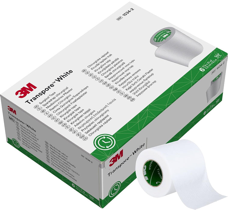 3M™ Transpore™ White Surgical Tape 1534-2, 2 inch x 10 Yard (5cm x 9,1m), 6 Rolls/Carton 10 Cartons/Case