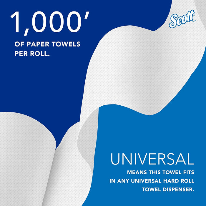 Scott Essential Universal High-Capacity Hard Roll Towels (01005), with Absorbency Pockets, 1.5" Core, White, (1,000'/Roll, 6 Rolls/Case, 6,000'/Case)