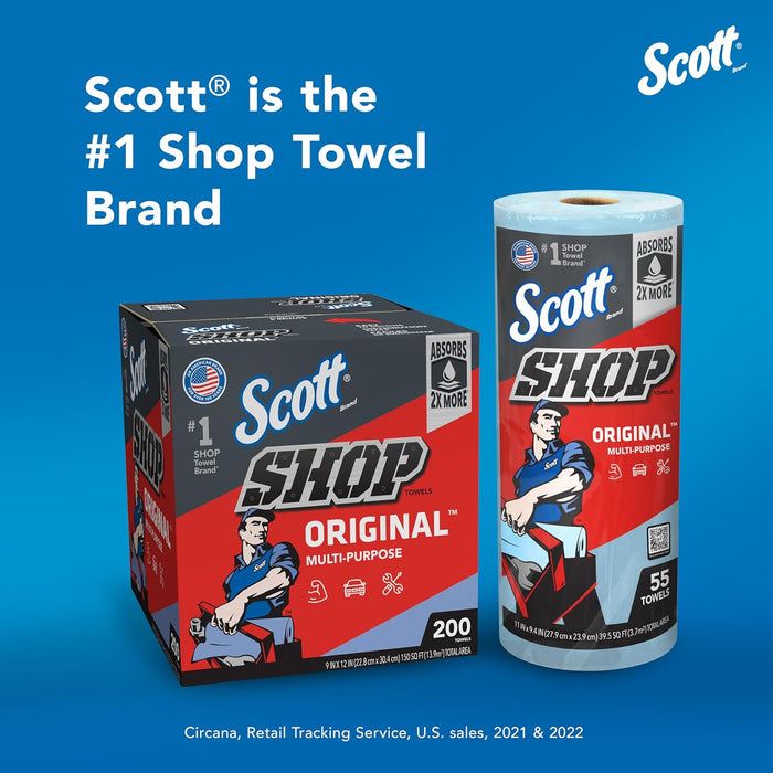 Scott® Shop Towels Original (75147), Blue, (55 Towels/Roll, 12 Rolls/Case, 660 Towels/Case)
