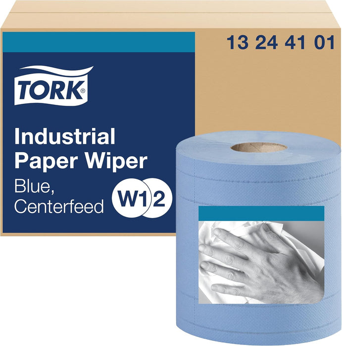Tork 13244101 Industrial Paper Wiper, Centerfeed, 4-Ply, 11.0" Width x 492' Length, Blue (Case of 2 Rolls, 375 per Roll, 750 Wipers per Case) Use with Tork 6520281, 6521281, 653020 or 653028