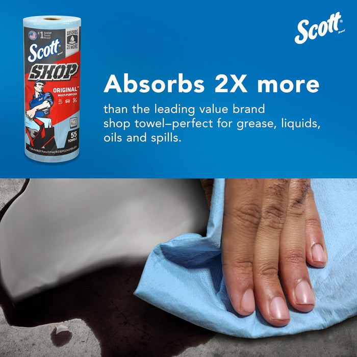 Scott® Shop Towels Original (75147), Blue, (55 Towels/Roll, 12 Rolls/Case, 660 Towels/Case)
