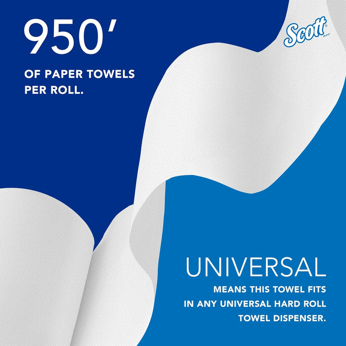 Scott® Essential High Capacity Hard Roll Paper Towels (02000), 1.75" Core, White, Compact Case for Easy Storage, (6 Rolls/Case, 950'/Roll, 5,700'/Case)