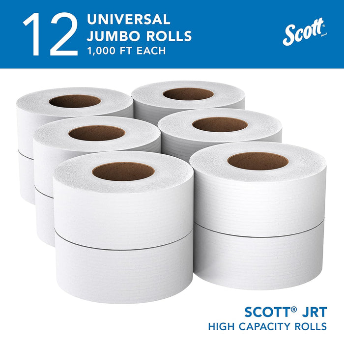 Scott Professional High-Capacity Jumbo Roll Toilet Paper, Bulk (07805), 2-Ply, White, Non-Perforated (12 Rolls at 1,000' Each, 12,000'/Case)