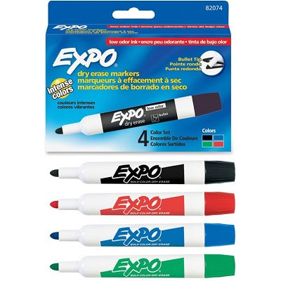 Marker-Dry Erase, Expo Low Odour, Bullet 4 Colours