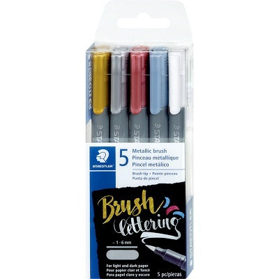 Brush Pen Set-Staedtler Metallic, Brush Lettering 5/Pack