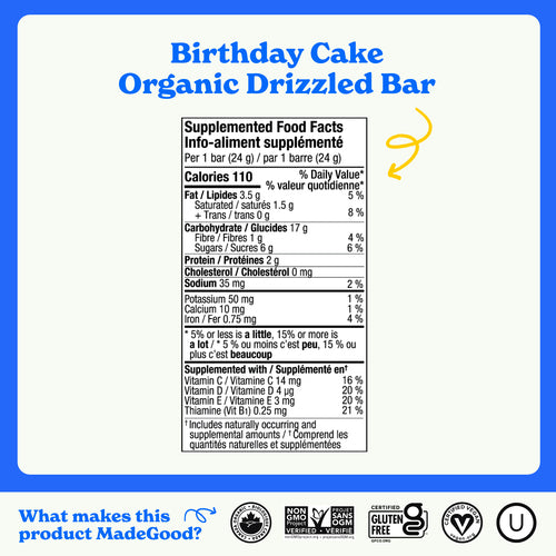 MadeGood Granola Bars Birthday Cake Chocolate Drizzled 5 x 24 g