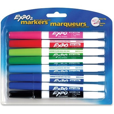 Marker-Dry Erase, Expo Low Odour, Fine, 8 Colours