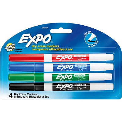 Marker-Dry Erase, Expo Low Odour, Fine 4 Colours