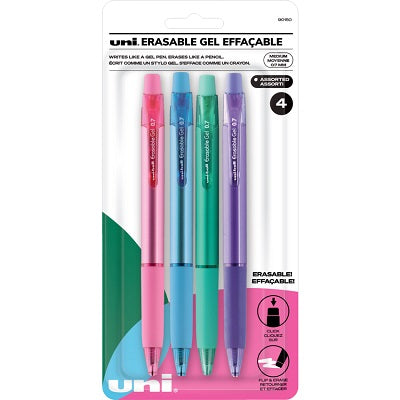 Pen-Retractable, Uni Erasable Gel, Medium, Fashion Ast 4/Pk