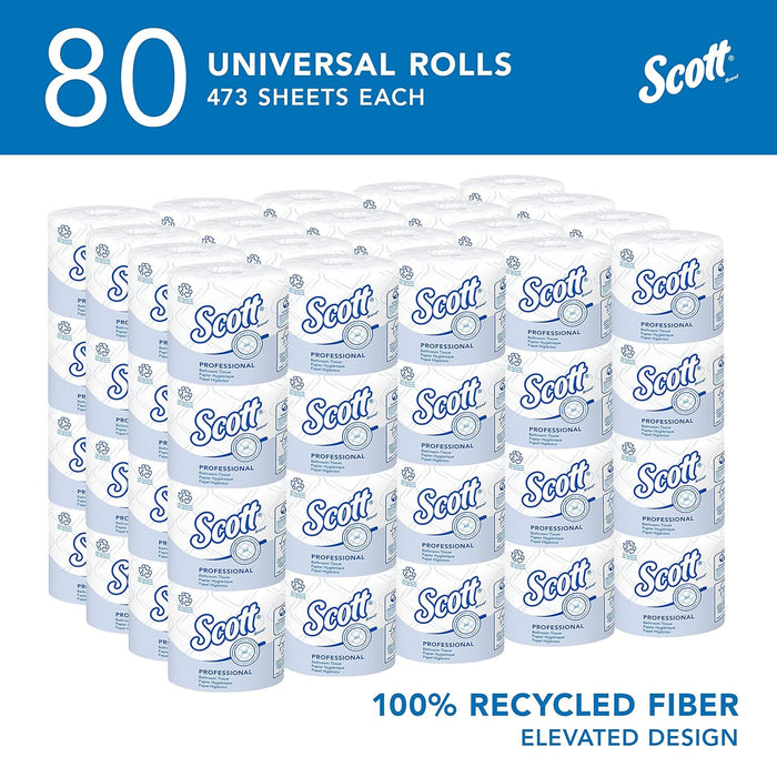 Scott® Professional 100% Recycled Fiber Standard Roll Toilet Paper (13217), with Elevated Design, 2-Ply, White, Individually Wrapped Rolls, (473 Sheets/Roll, 80 Rolls/Case, 37,840 Sheets/Case)