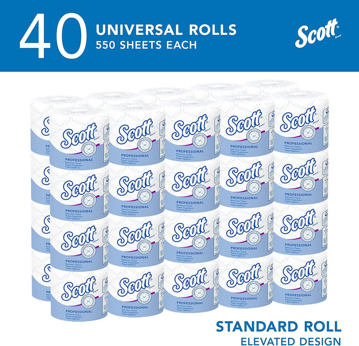 Scott Professional Standard Roll Toilet Paper, Bulk (48040), 2-Ply, Elevated Design, White, Individually Wrapped (40 Rolls of 550 Sheets, 22,000 Sheet Total)