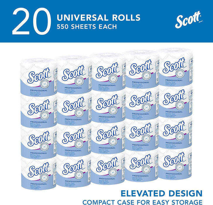 Scott Professional Standard Roll Toilet Paper, Bulk (13607), 2-Ply, Elevated Design, White, Individually Wrapped, Compact for Easy Storage (20 Rolls of 550 Sheets, 11,000 Sheet Total)