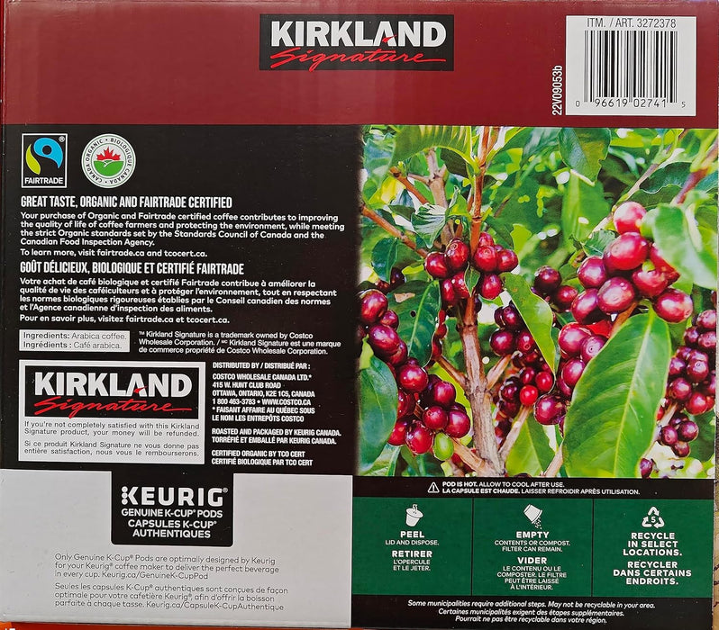 Kirkland Signature Organic Breakfast Blend Fair Trade Coffee 120 K-Cup Pods. Light Roast Coffee