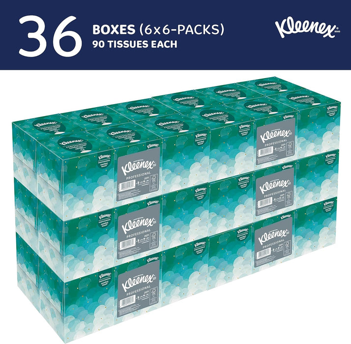 Kleenex® Professional Facial Tissue (21271), 2-Ply, White, Upright Facial Tissue Cube Boxes for Business (90 Tissues/Box, 6 Bundles of 6 Boxes/Case, 36 Boxes/Case, 3,240 Tissues/Case)
