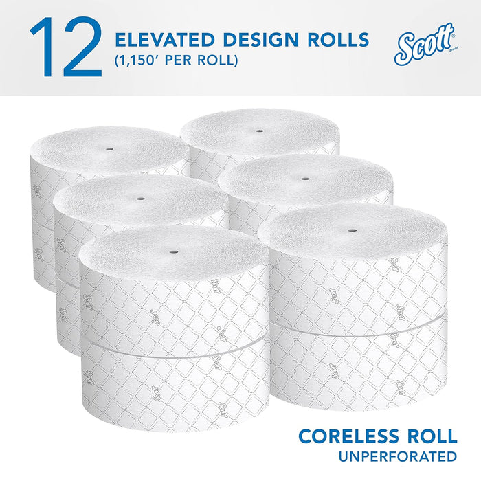 Scott® Essential Jumbo Roll Coreless Toilet Paper (07006), 2-Ply, White, 12 Rolls/Case, 1,150' / Roll, 13,800' / Case