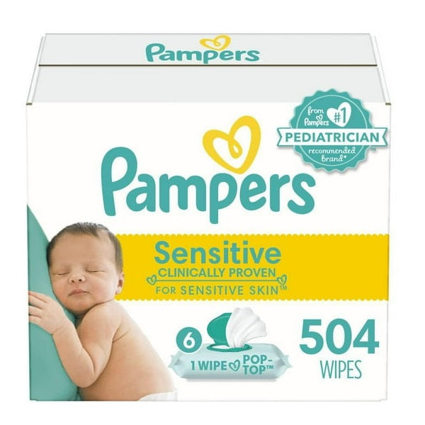 Baby Wipes-Pampers,Sensitive Unscented 6X, 504 Count-423038