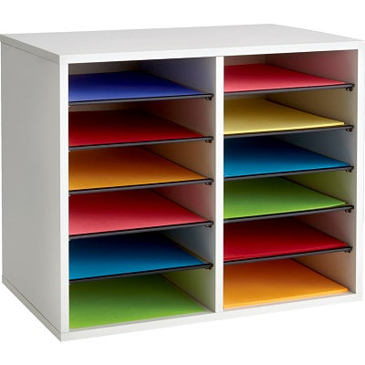 Literature Organizer-Wood, 12 Compartment, Grey