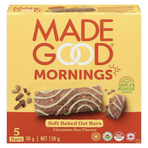MadeGood Mornings Oat Bars Bun Soft Baked Cinnamon 5 Pack