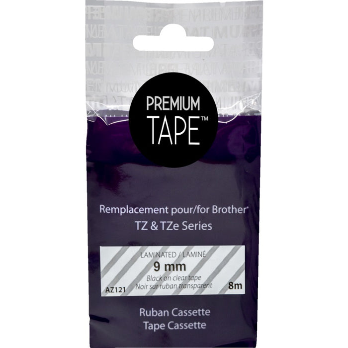 Tape-P-Touch Compatible Tz Laminated, 9Mm Black On Clear
