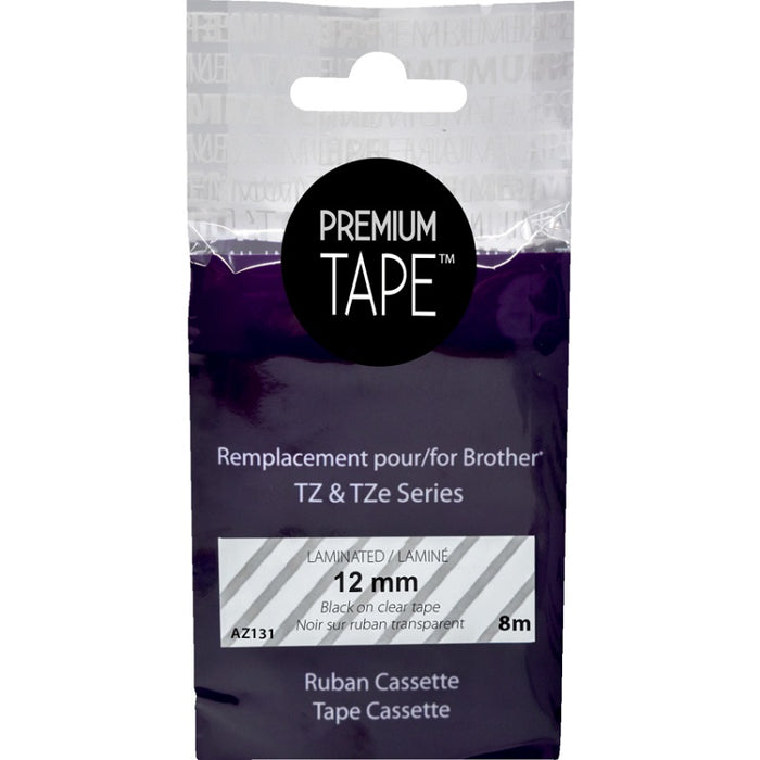 Tape-P-Touch Compatible Tz Laminated, 12Mm Black On Clear