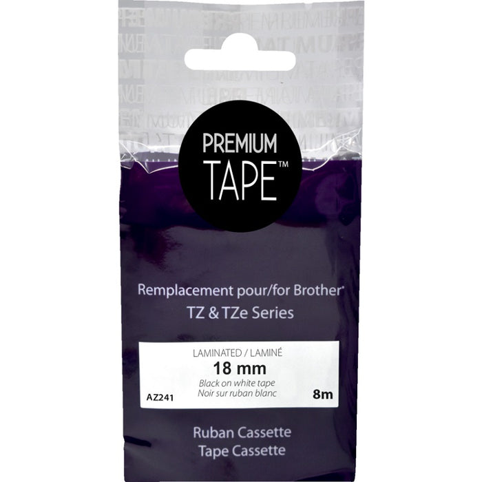 Tape-P-Touch Tz Compatible Laminated, 18Mm Black On White