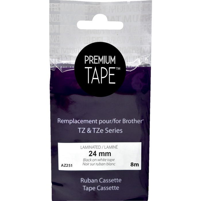 Tape-P-Touch Tz Compatible Laminated, 24Mm Black On White