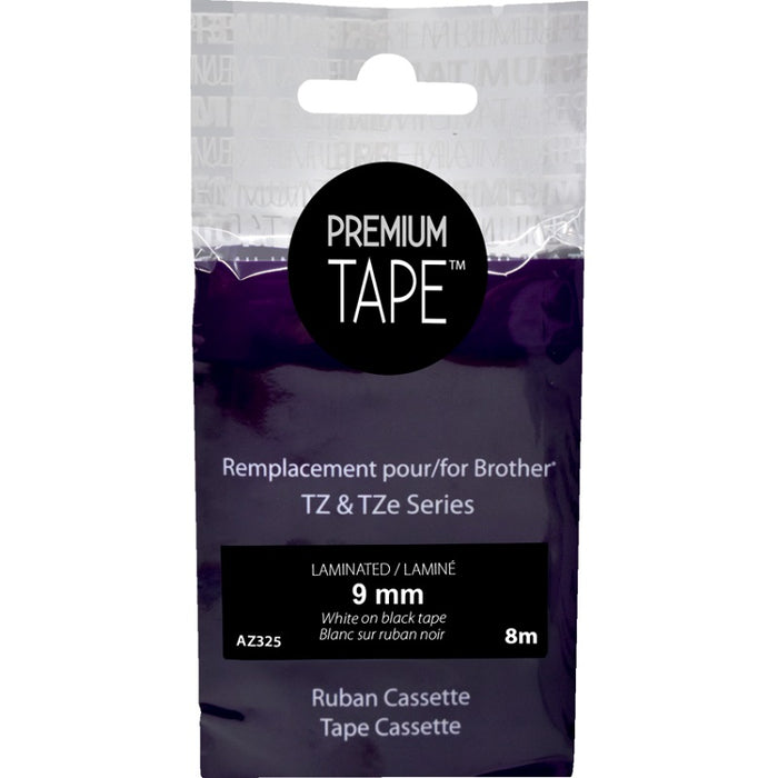Tape-P-Touch Tz Compatible Laminated, 9Mm White On Black
