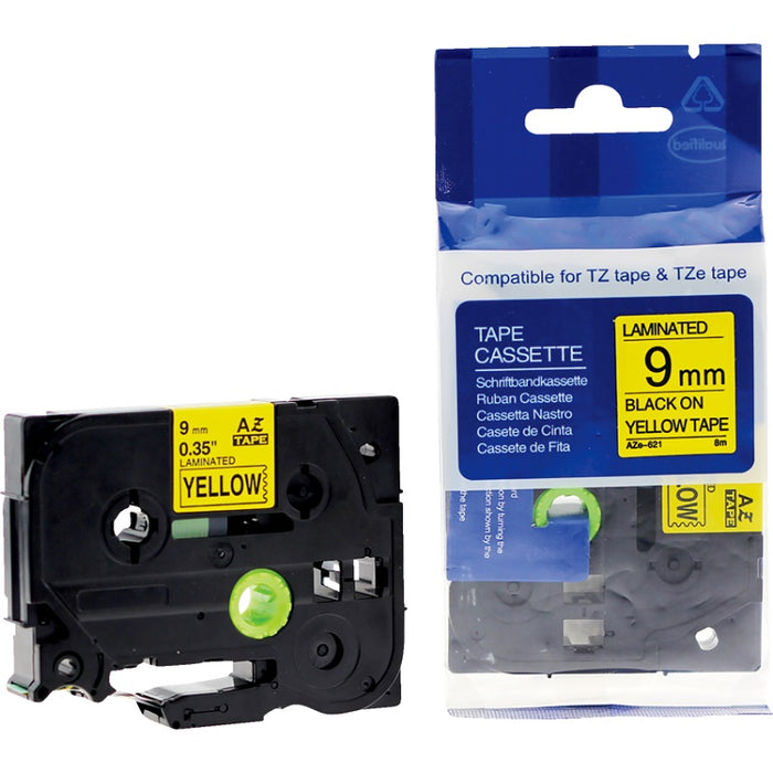 Tape-P-Touch Tz Compatible Laminated, 9Mm Black On Yellow