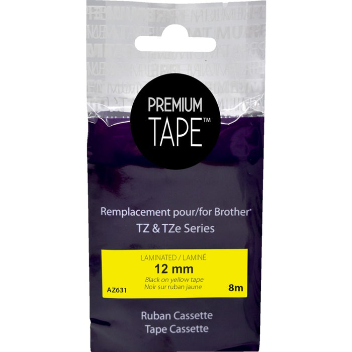 Tape-P-Touch Tz Compatible Laminated, 12Mm Black On Yellow
